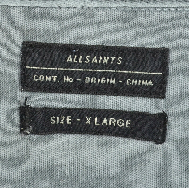 All Saints Men's XL Gray Ram's Skull Logo 6-Button Designer Polo Shirt