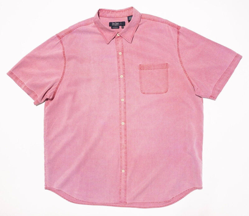 Nat Nast Silk Shirt 2XL American Fit Men's Red/Pink Faded Hawaiian Luxury