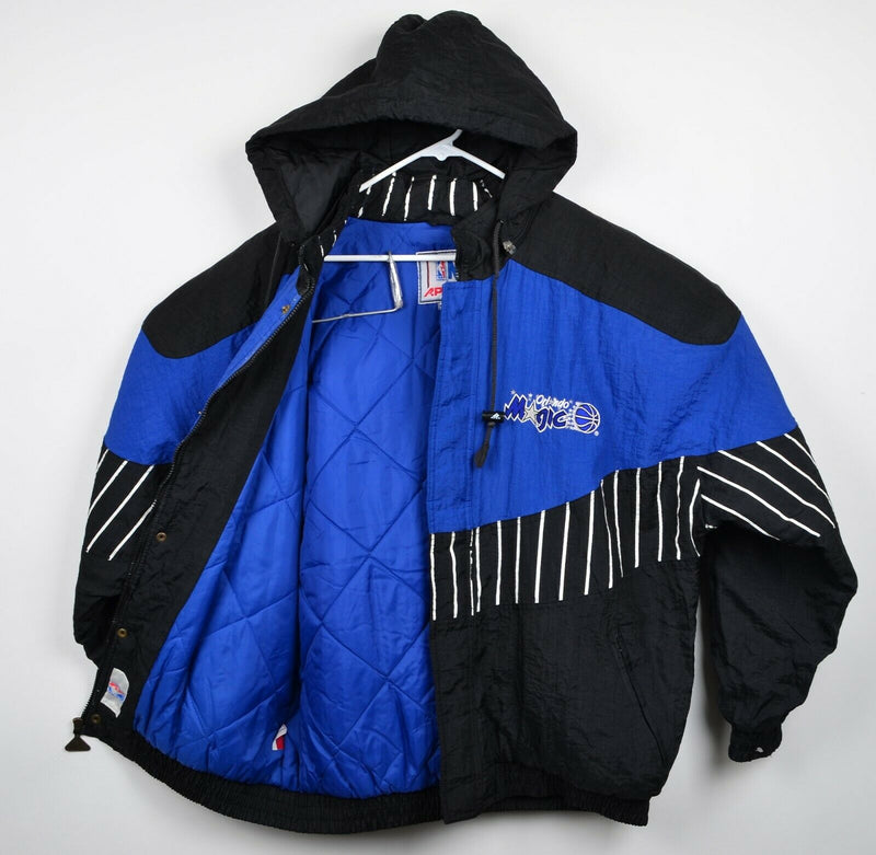 Vtg 90s Orlando Magic Men's Sz Large Apex One Hooded Black Blue Puffer Jacket