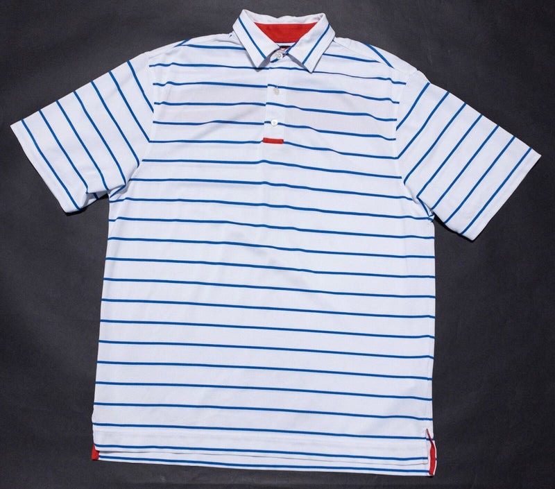 FootJoy Golf Shirt Men's Large White Blue Striped Wicking Performance Polo