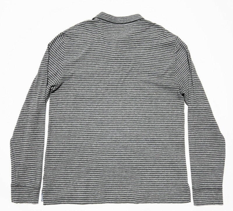 Faherty Long Sleeve Polo Shirt Gray Striped Organic Cotton Men's Large