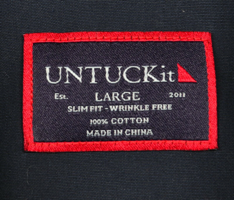 UNTUCKit Men's Large Slim Fit Wrinkle Free Solid Navy Blue Button-Front Shirt