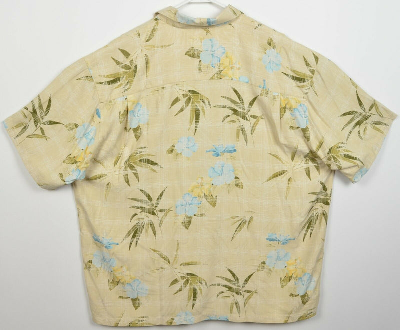 Tommy Bahama Men's 2XL 100% Silk Light Yellow Floral Hawaiian Aloha Camp Shirt
