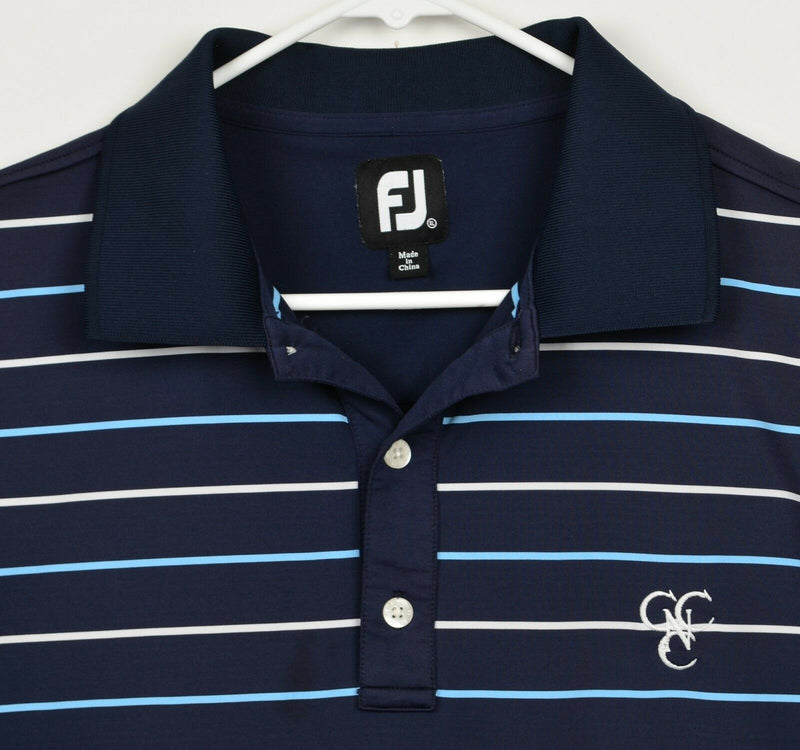 FootJoy Men's Sz XL Navy Blue Striped FJ Performance Golf Polo Shirt