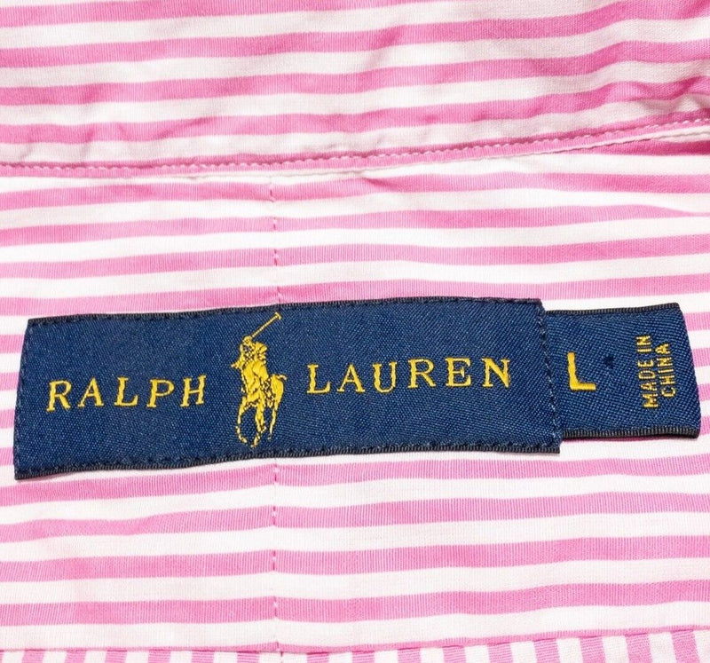 Polo Ralph Lauren Pink Striped Shirt Men's Large Long Sleeve Button-Down Preppy