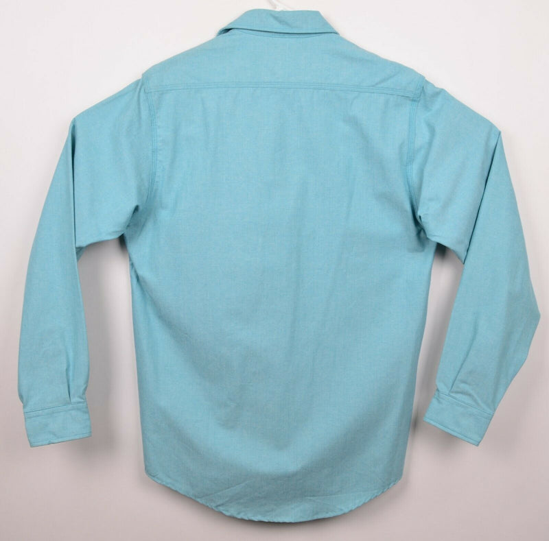 Vtg 80s Carhartt Men's Sz Medium Logo Aqua Blue Button-Front Work Shirt