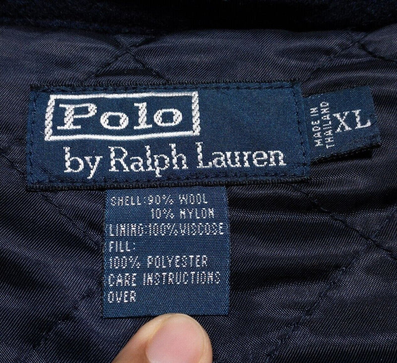 Polo Ralph Lauren Wool Jacket Men's XL Quilt Lined Collar Navy Blue Full Zip