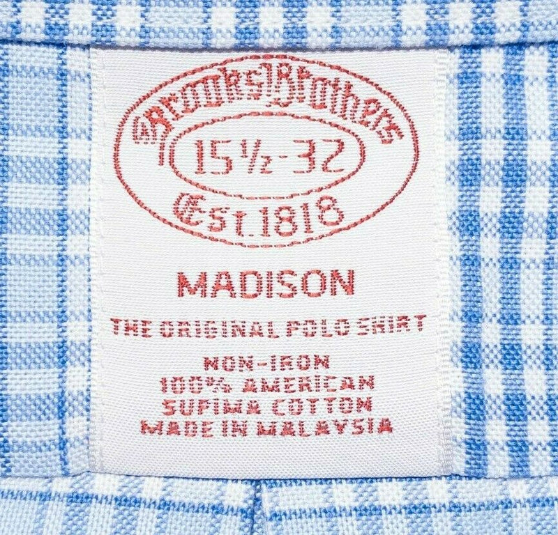 Brooks Brothers Non-Iron Madison Dress Shirt Button-Down Blue Plaid Men 15.5-32