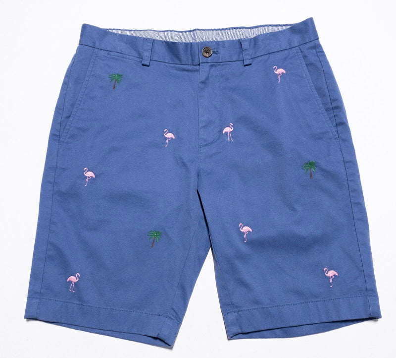 Brooks Brothers Chino Shorts Men's 32 Blue Flamingo Palm Embroidered Preppy