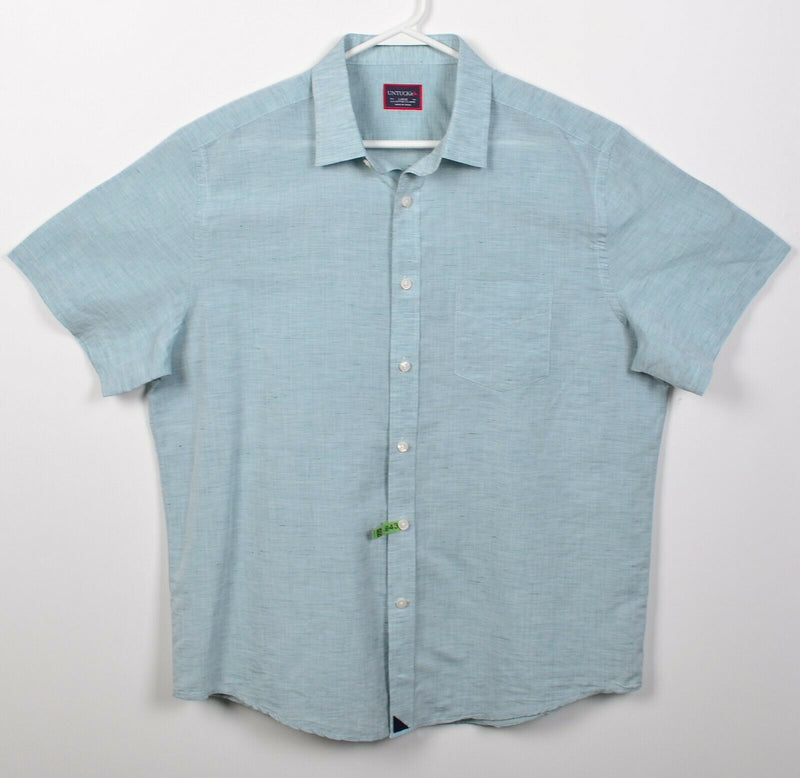 UNTUCKit Men's Large Green/Blue Linen Blend Short Sleeve Button-Front Shirt