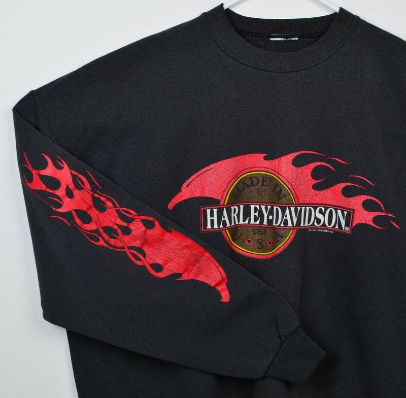Vintage 90s Harley-Davidson Men's XL? Flames Sleeves Made in USA Sweatshirt