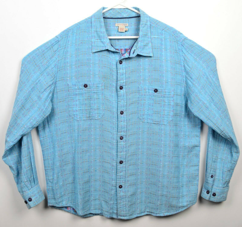 Carbon 2 Cobalt Men's XL Light Blue Geometric Multi-Color Stitch Flannel Shirt