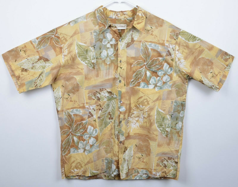 Tori Richard Men's XL Floral Yellow Tan Cotton Lawn Hawaiian Aloha Shirt