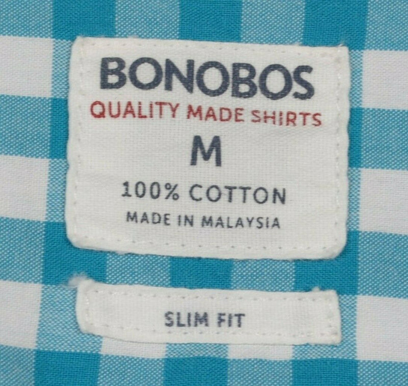 Bonobos Men's Medium Slim Fit Blue Gingham Check Plaid Button-Down Shirt