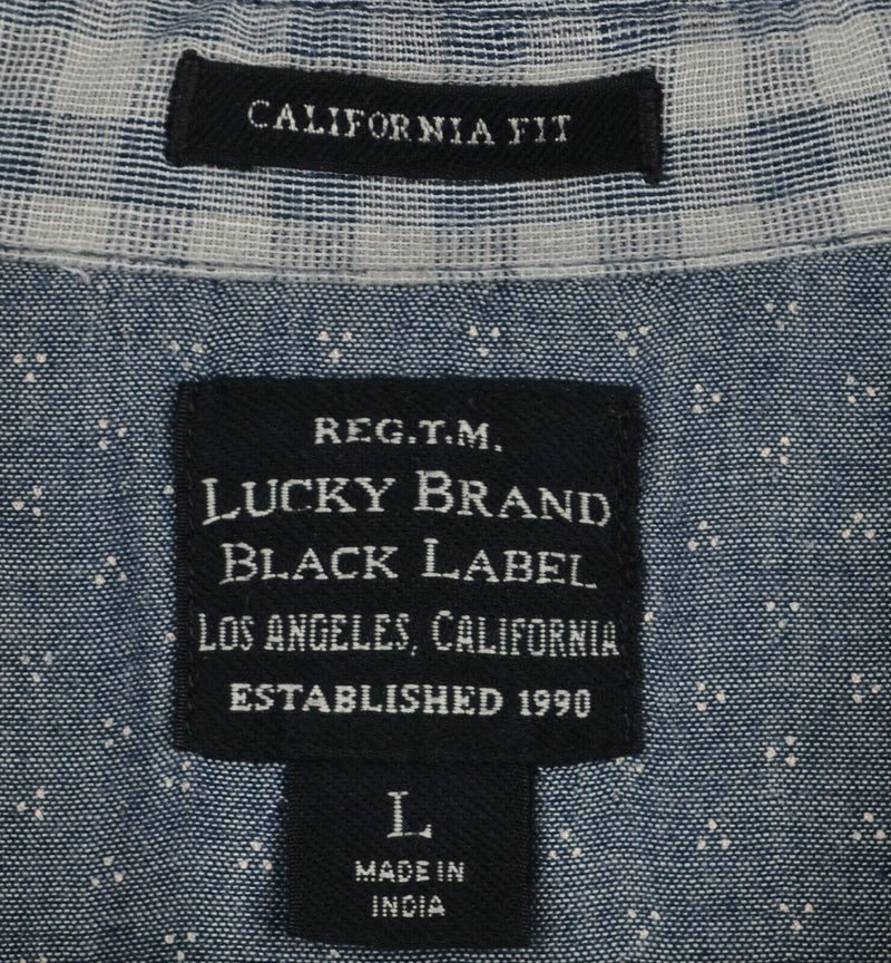 Lucky Brand Men's Sz Large Black Label Pearl Snap Gray Check Rockabilly Shirt