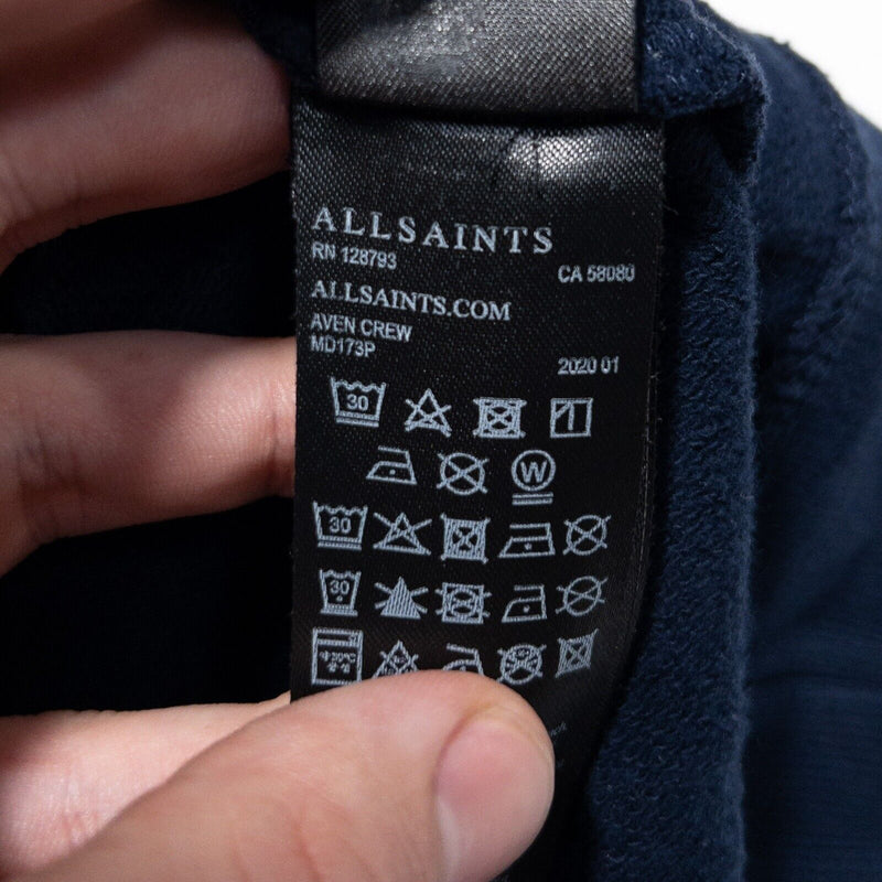 AllSaints Sweatshirt Men's XL Aven Crew Pullover Navy Blue Ramskull Logo