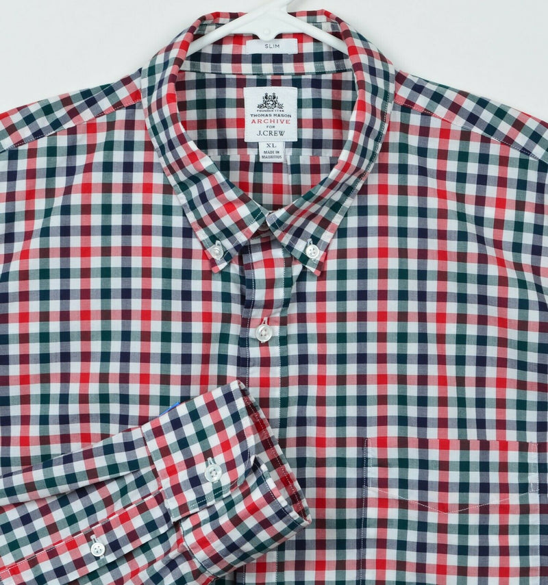 Thomas Mason Archive Men's Sz XL Slim J. Crew Red Green Navy Plaid Check Shirt