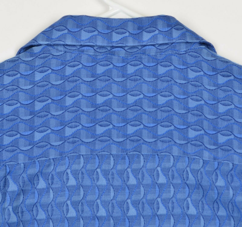 Jhane Barnes Frequency Men's Sz Large Blue Wavy Microfiber Long Sleeve Shirt