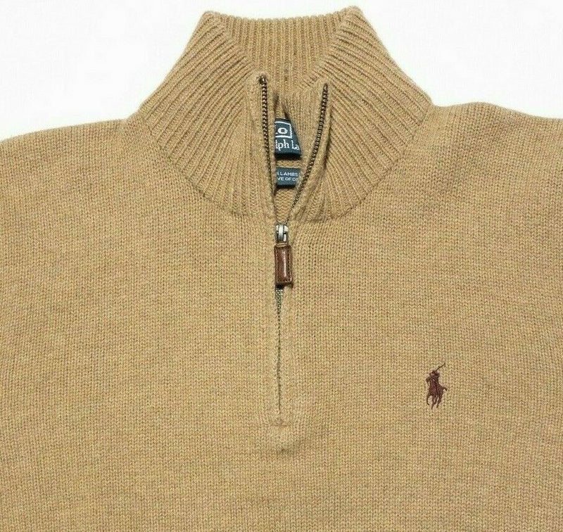 Polo Ralph Lauren Men's Small 100% Lambswool Tan 1/4 Zip Pullover Knit Sweater