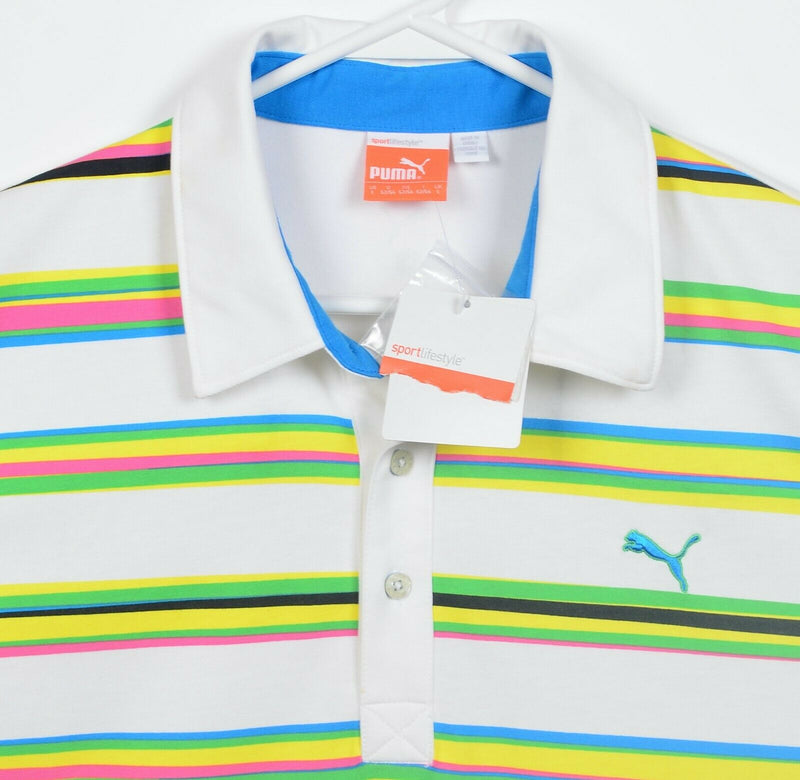 Puma Dry Cell Men's Large Multi-Color White Striped Cotton Blend Golf Polo Shirt