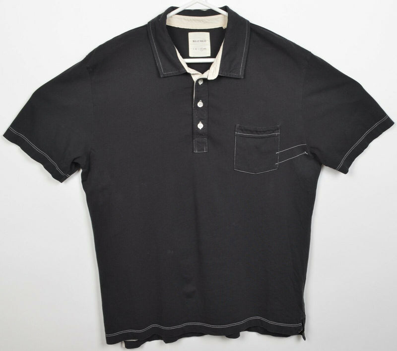 Billy Reid Men's XL Solid Black Stitch Accent Short Sleeve Pocket Polo Shirt