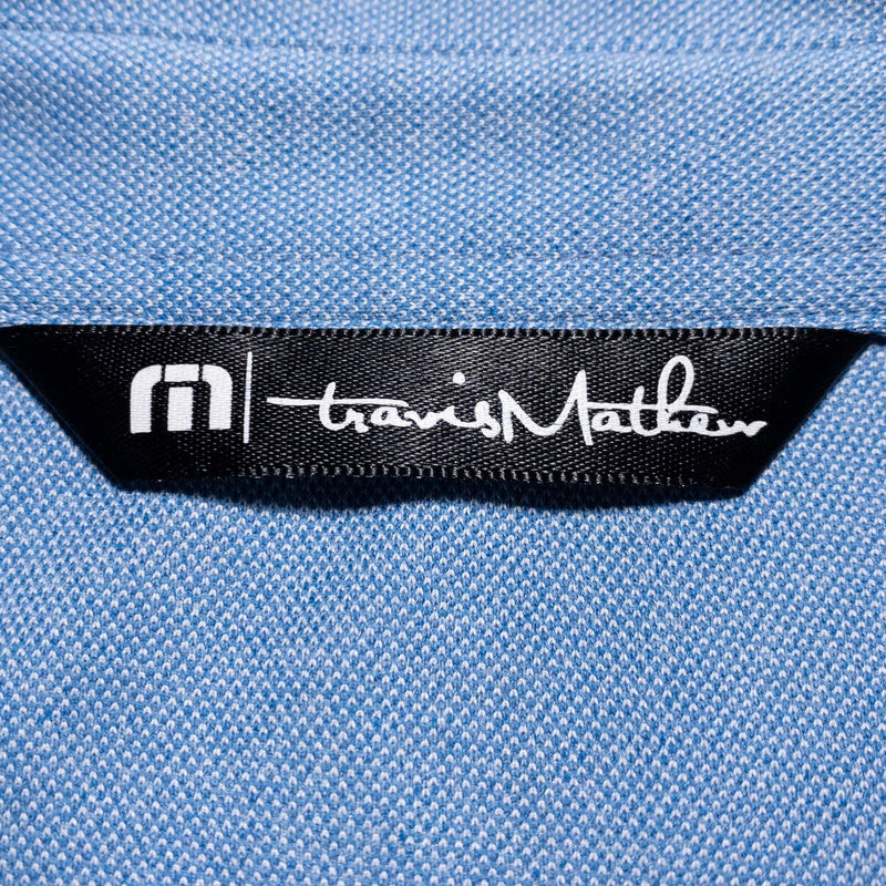 Travis Mathew Polo Shirt Mens Medium Golf Blue Striped Wicking Stretch Polyester