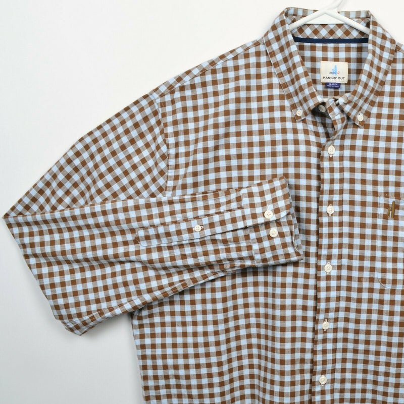 Johnnie-O Hangin' Out Men's XL Brown Gingham Check Surfer Logo Button-Down Shirt