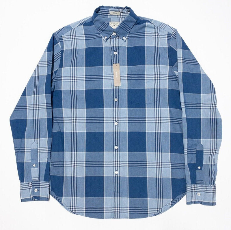 J. Crew Stretch Secret Wash Shirt Medium Classic Fit Mens Blue Plaid Long Sleeve