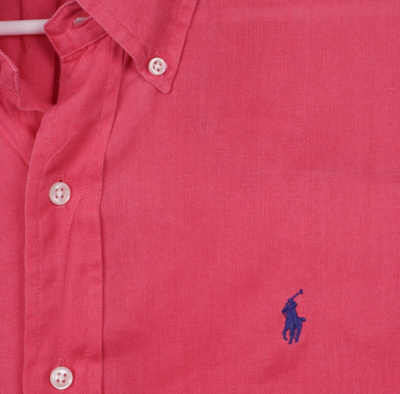 Polo Ralph Lauren Men's Large Custom Fit Solid Pink Pony Button-Down Shirt