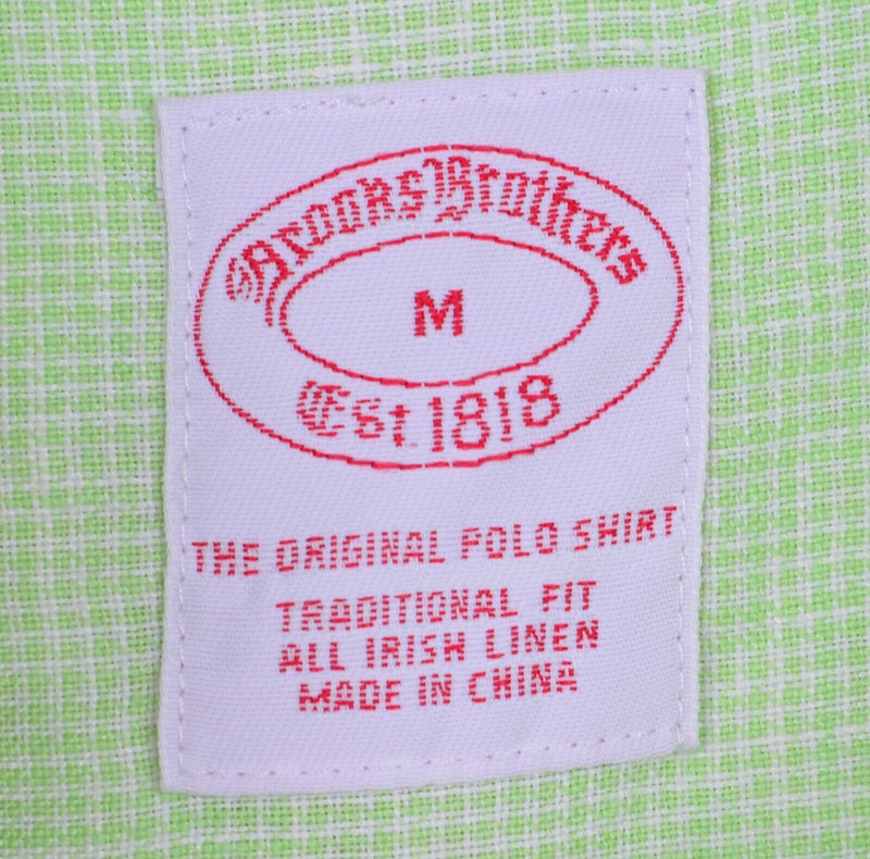 Brooks Brothers Men's Sz Medium Irish Linen Green Plaid Long Sleeve Shirt