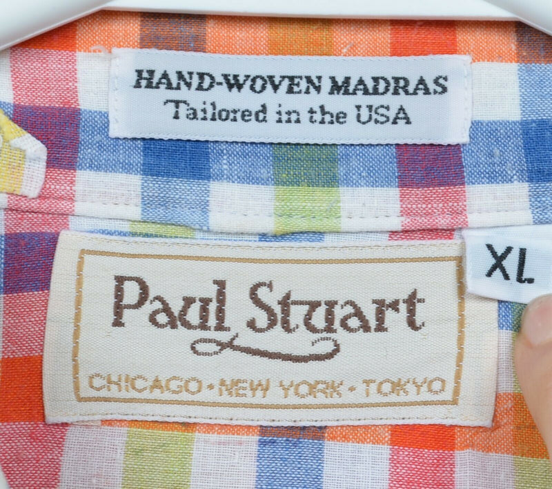 Paul Stuart Men's XL Hand-Woven Madras Multi-Color Check USA Button-Down Shirt