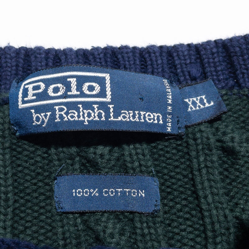 Polo Ralph Lauren Cable-Knit Sweater Men's 2XL Striped Crewneck Green Blue