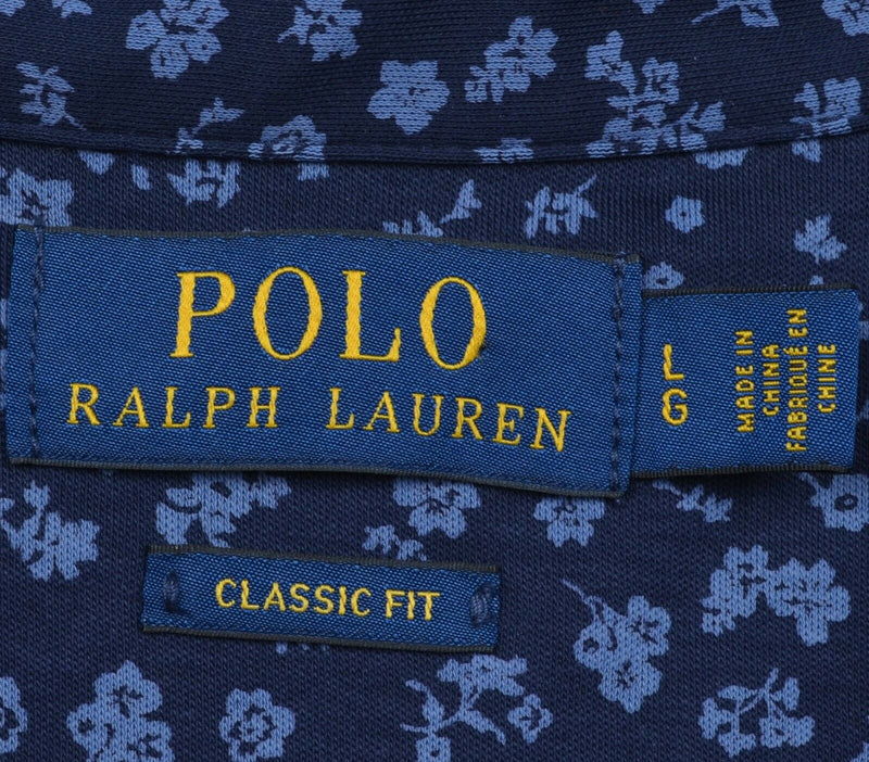 Polo Ralph Lauren Men's Large Classic Fit Floral Navy Blue Pony Polo Shirt