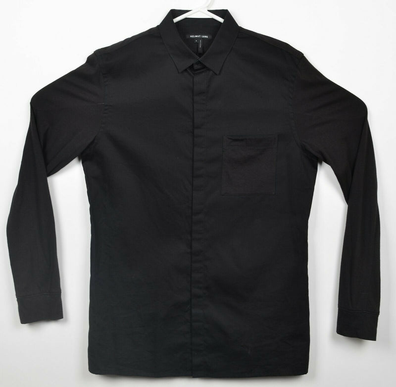 Helmut Lang Men's Small Hidden Button-Front Solid Black Soft Designer Shirt