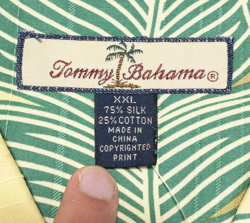 Tommy Bahama Silk Shirt XXL Camp Hawaiian Palm Away Floral Green Men's 2XL