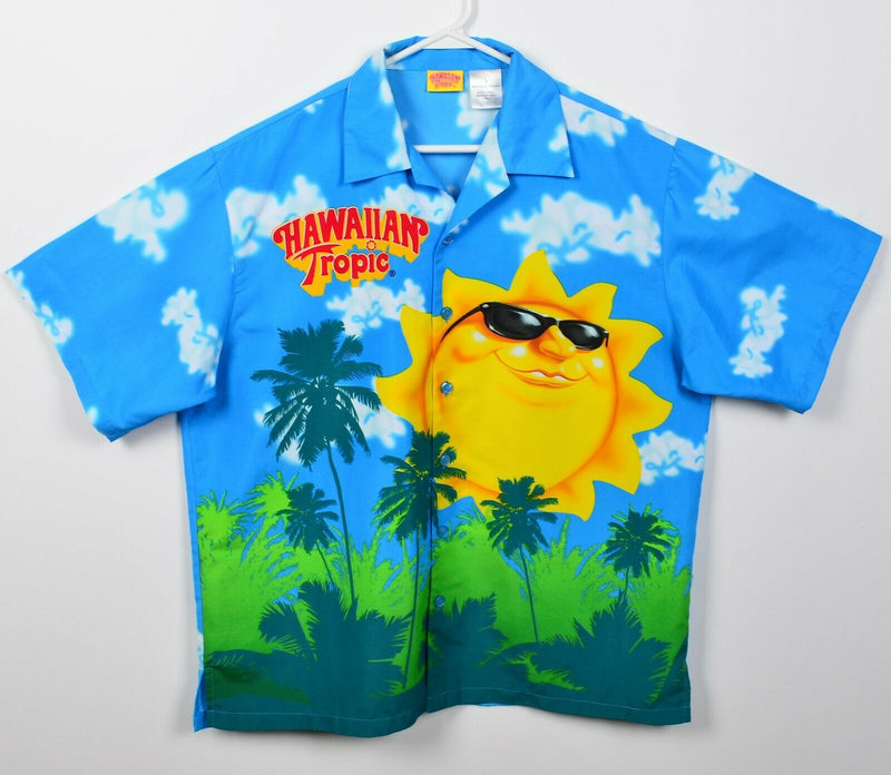 Hawaiian Tropic Men's Large Sunshine Clouds Sunscreen Graphic Aloha Camp Shirt