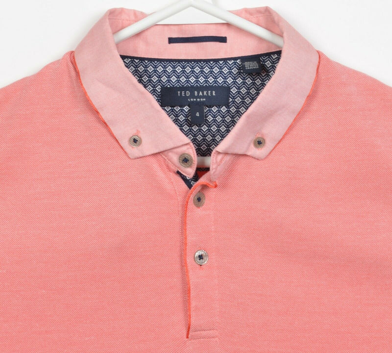 Ted Baker London Men's 4 (Large) Peach Pink Modal Blend Button-Down Polo Shirt