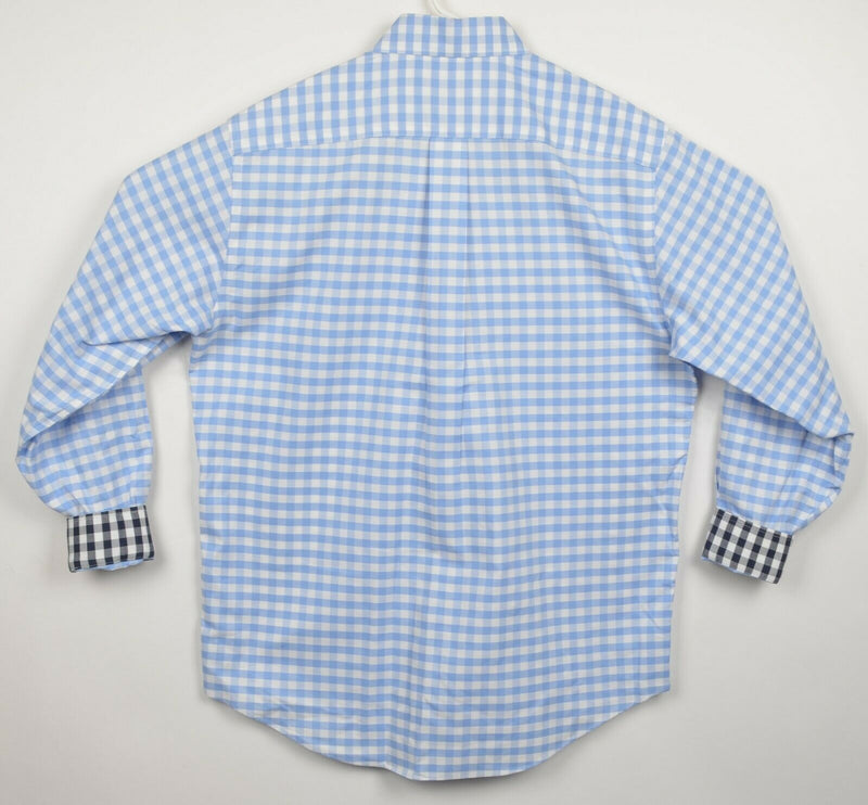 Brooks Brothers Men's Medium Flip Cuff Blue Gingham Check Button-Down Shirt