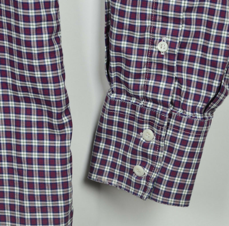 Brunello Cucinelli Men's XL Basic Fit Purple Plaid Italy Button-Front Shirt