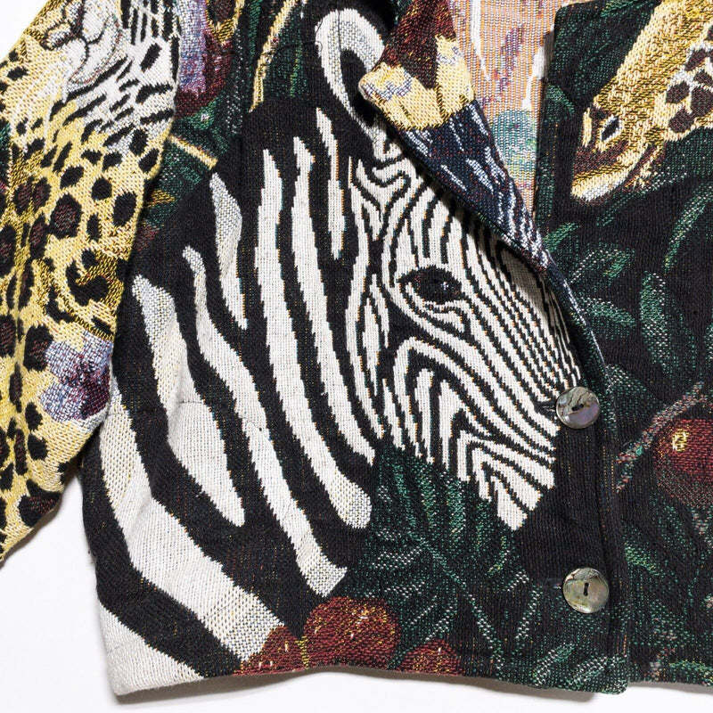 Vintage Tapestry Jacket Women's Fit Large Animals Zoo Tiger Zebra Giraffe 90s