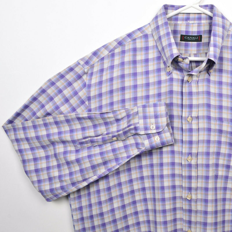 Canali Sportswear Men's XL Purple Plaid Made in Italy Button-Down Shirt