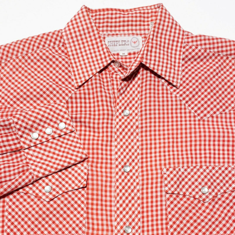 Sheplers Pearl Snap Shirt Red Gingham Check Vintage 80s Men's Medium