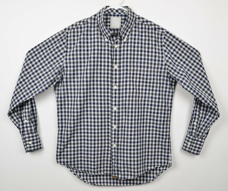 Billy Reid Men's Small Standard Cut Navy Blue Gray Plaid Check Long Sleeve Shirt