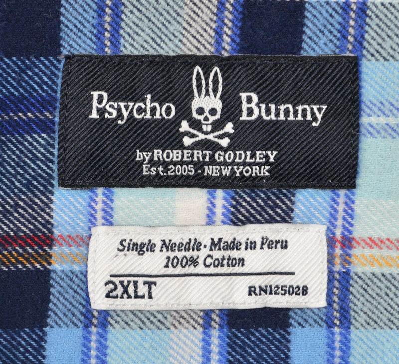 Psycho Bunny Men's 2XLT Navy Blue Plaid Robert Godley Button-Front Flannel Shirt