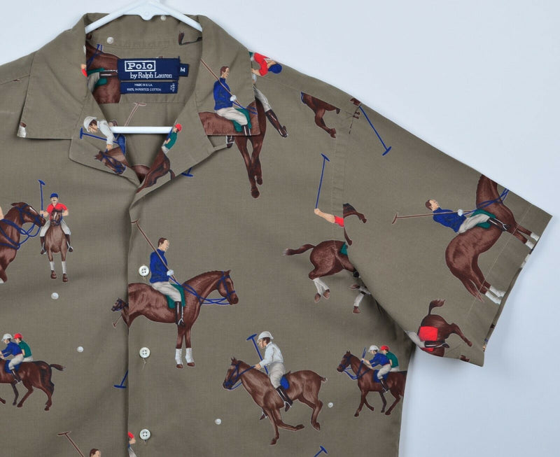 Vintage 80s Polo Ralph Lauren Men Medium Horses Polo Graphic Button-Front Shirt