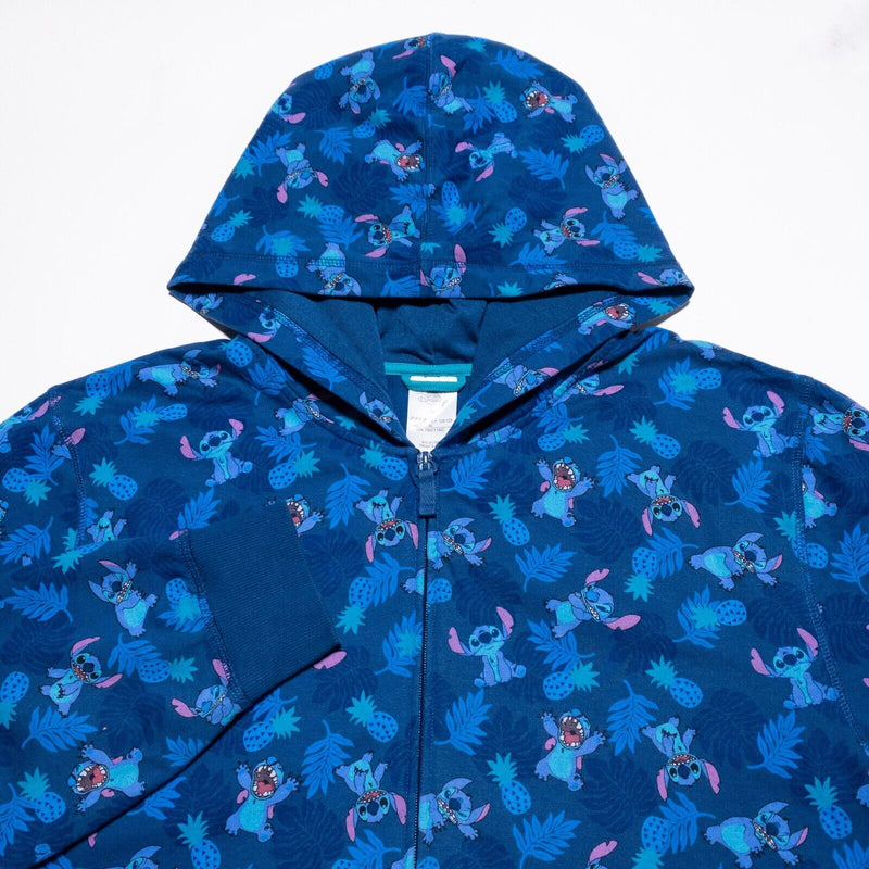 Disney Lilo & Stitch Hoodie Men's XL Full Zip Hooded Pattern Floral Blue