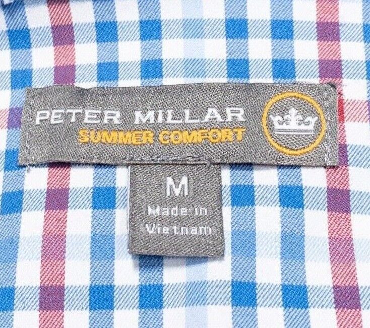 Peter Millar Summer Comfort Long Sleeve Medium Mens Blue Red Check Nylon Wicking