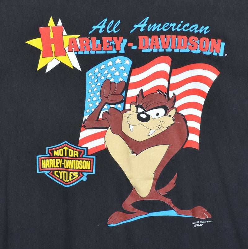 Vintage 90s Harley-Davidson Men's XL All American Tasmanian Devil USA Flag Shirt