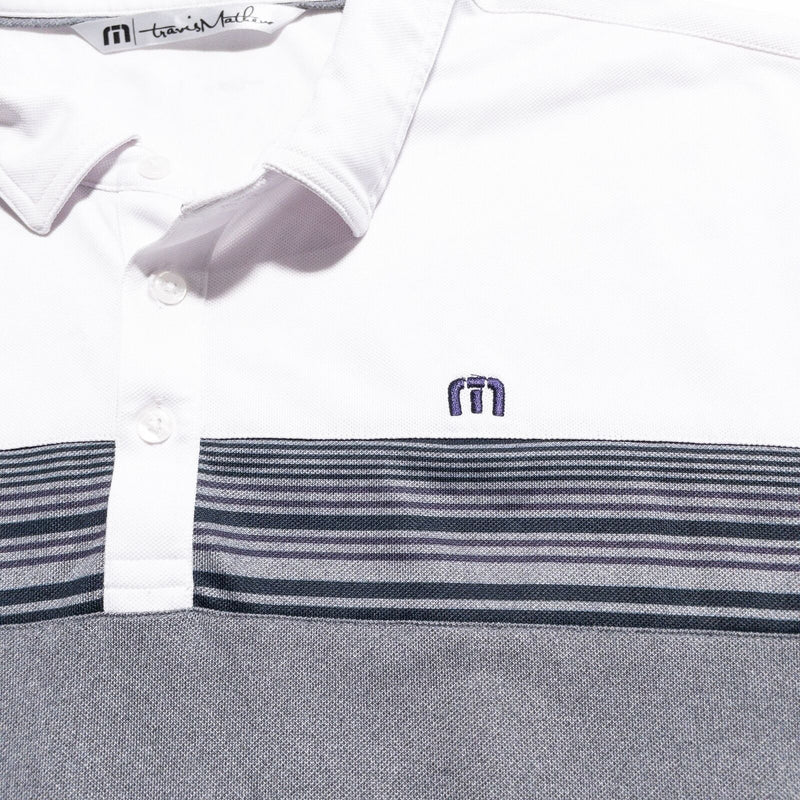 Travis Mathew Polo Men's 2XL Golf Shirt Gray White Striped Wicking Polyester