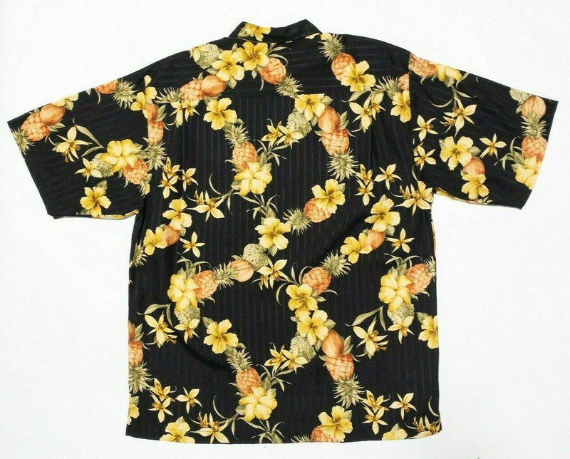 Tommy Bahama Pineapple Shirt Men's Medium Silk Hawaiian Floral Black Camp